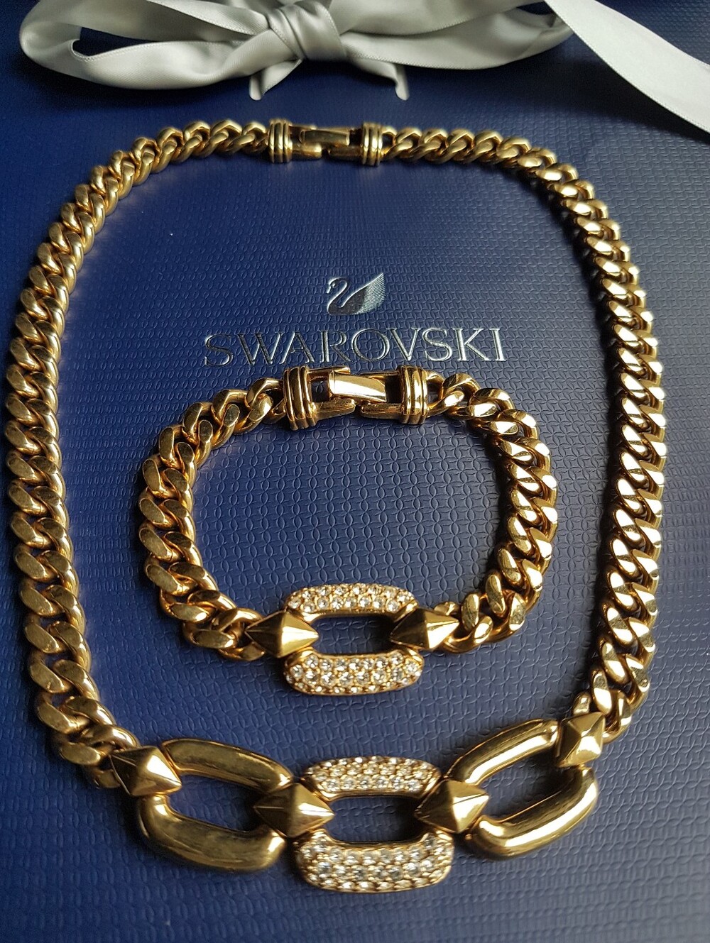 AUTHENTIC Swarovski 18k Gold Plated Chunky Chain Vintage Link Necklace - Picture 16 of 16